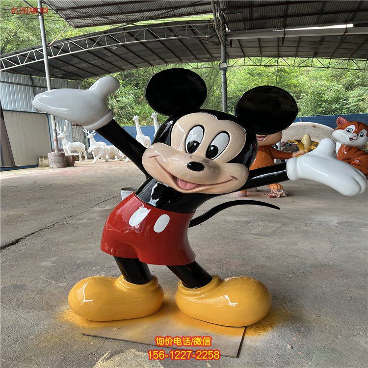 米老鼠玻璃鋼卡通人物雕塑，幼兒園游樂園動漫人物擺件