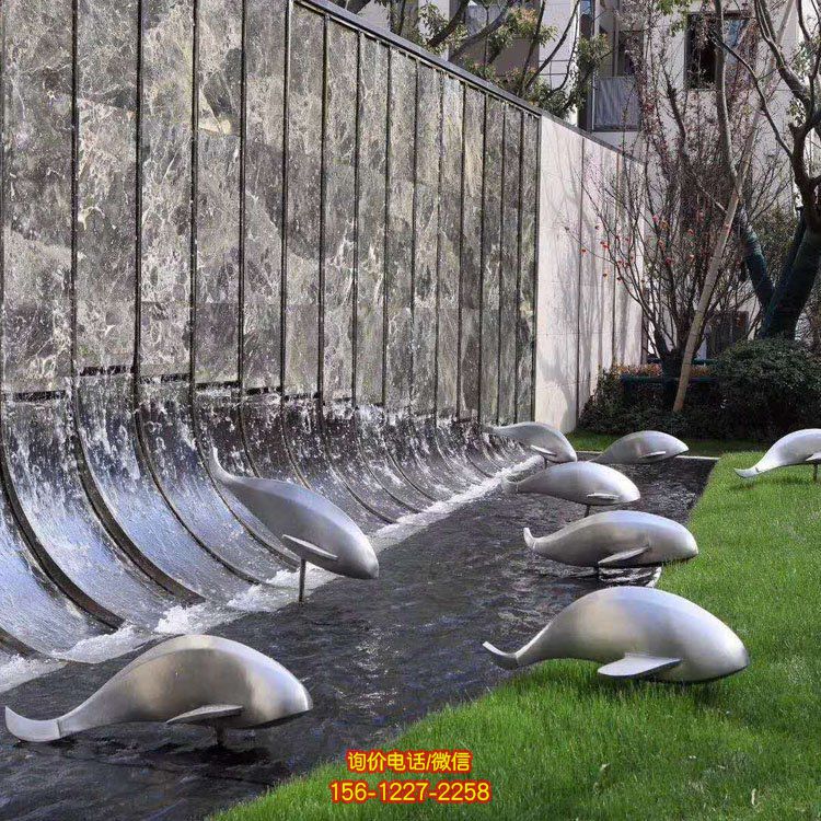 玻璃鋼抽象海豚，抽象魚雕塑