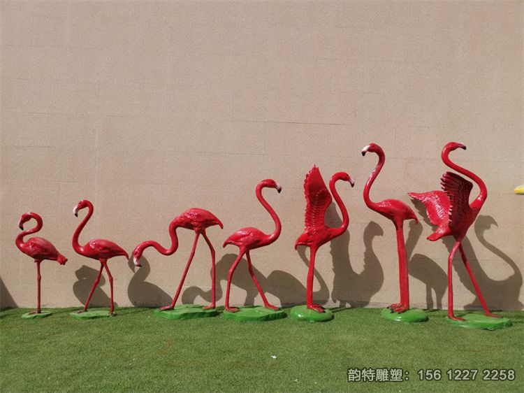 玻璃鋼火烈鳥雕塑定制，仿真動物雕塑火烈鳥